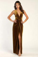 Beautiful Evenings Wine Red Velvet Twist-Front Maxi Dress