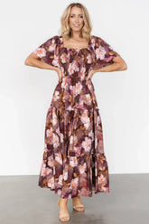 Southampton Smocked Maxi Dress | Brown Floral