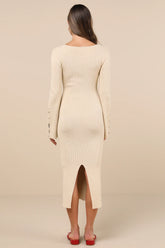 Classy Attitude Emerald Ribbed Square Neck Midi Sweater Dress