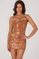 Embellished Cut-Out Mini Dress in Bronze