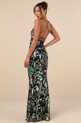 Glittering Icon Magenta Iridescent Sequin Lace-Up Maxi Dress