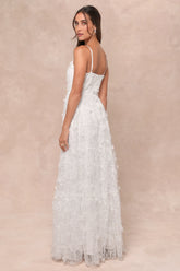 Adoringly Yours White Tiered 3D Floral Maxi Dress