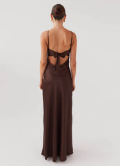 Flora Satin Maxi Dress - Chocolate