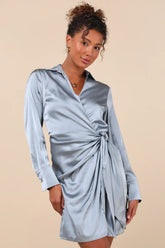 Painterly Perfection Ivory Multi Abstract Satin Wrap Mini Dress