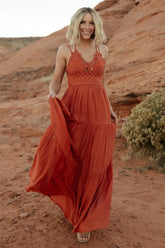 Summerlin Lace Top Maxi Dress | Rust