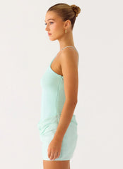 Keanu Cupro Mini Dress - Aqua