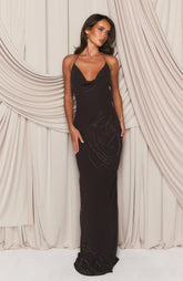 Flirt And Flutter Beaded Maxi Dress Chocolate