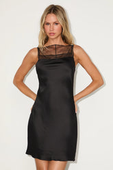 Ilhanna Ivory Satin Boat Neck Shift Mini Dress