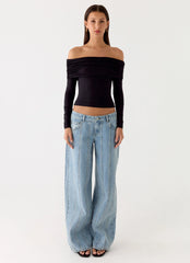 Johnny Low Rise Wide Leg Jeans - Light Blue Wash