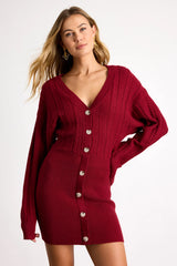 Bowyn Ivory Cable Knit Button-Front Sweater Mini Dress