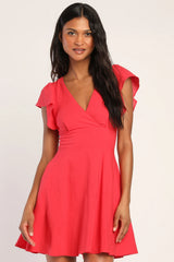 Sweeten Me Up White Flutter Sleeve Mini Dress With Pockets