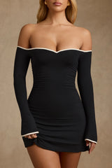 Modal Off-Shoulder A-Line Mini Dress in Black