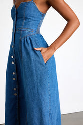 Westlee Medium Wash Denim Button-Front Midi Dress