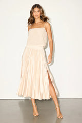 Sophisticated Vision Plum Satin Pleated Midi Skirt