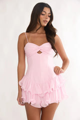 Heartstring Layered Hem Mini Dress Pink