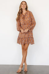 Pansy Mini Dress | Mocha + Purple Floral