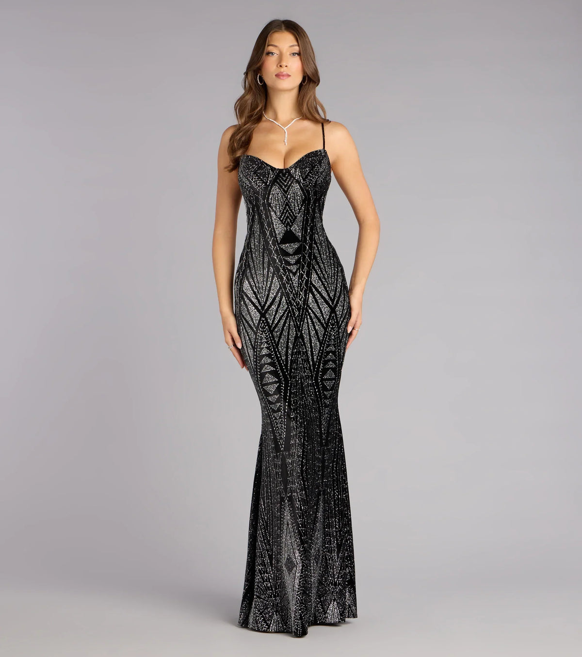 Barbra Glitter Velvet Lace-Up Formal Dress