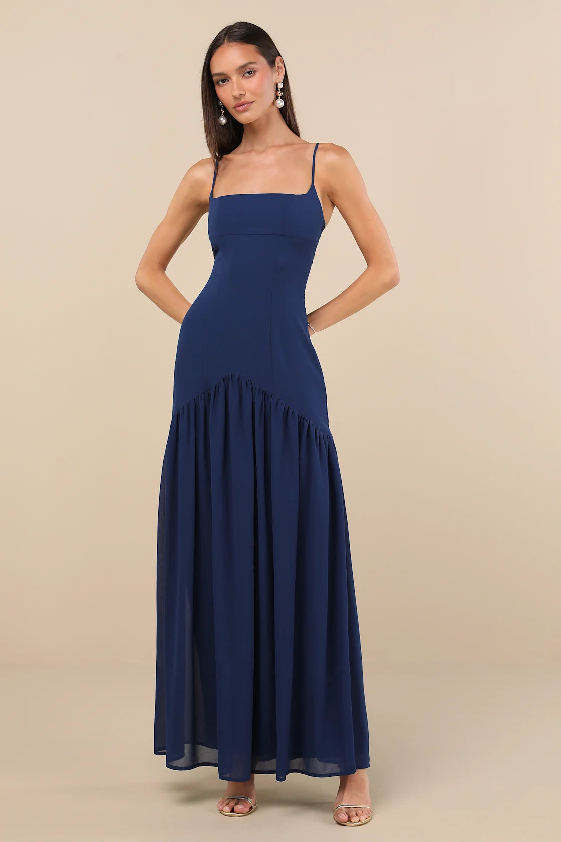 Auria Light Pink Chiffon Drop Waist Maxi Dress
