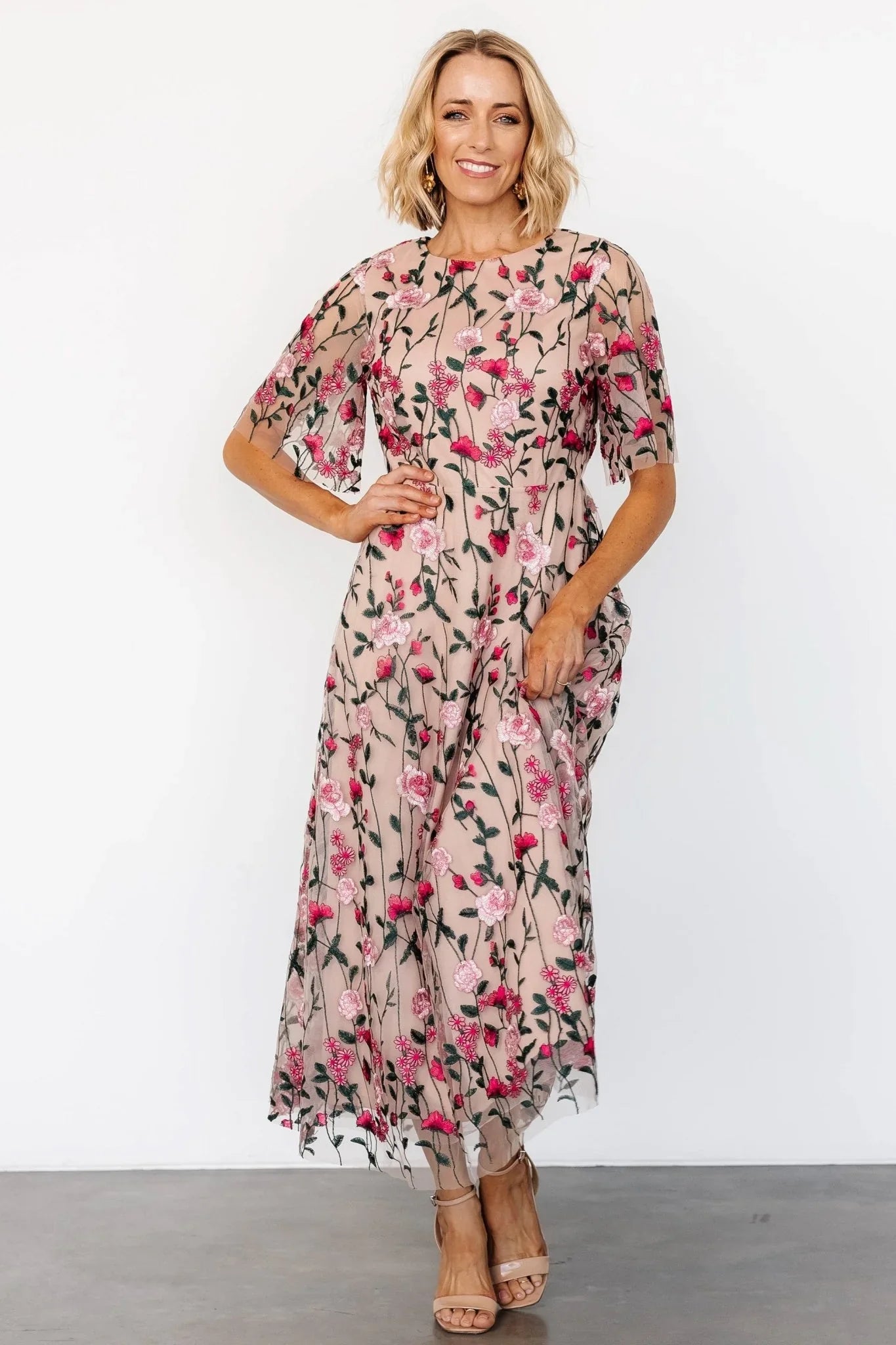 Arabella Embroidered Tulle Maxi Dress | Rose Garden