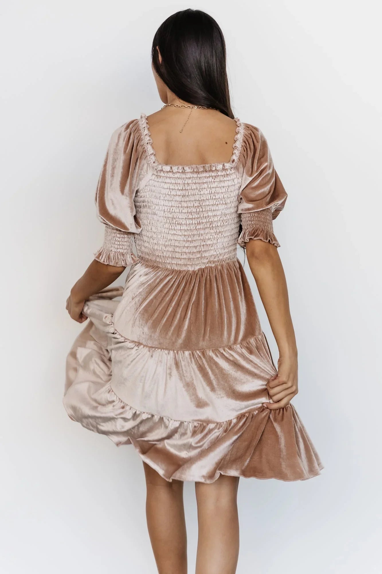 Bliss Smocked Velvet Short Dress | Natural