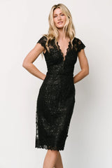 Oriana Embossed Shimmer Midi Dress | Black