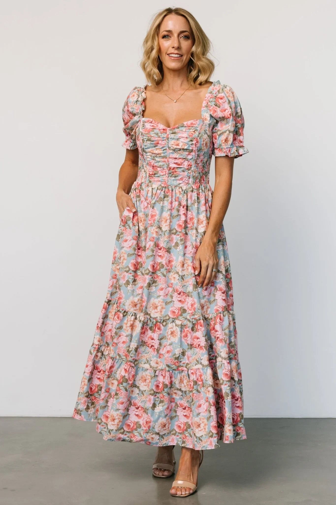 Tiana Maxi Dress | Vintage Blue + Pink Floral
