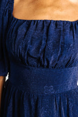 Rina Embroidered Shimmer Dress | Midnight Blue