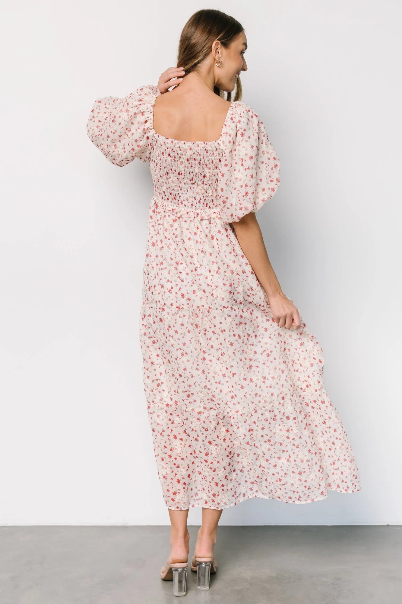 Hollie Smocked Dress | Cream + Red Floral