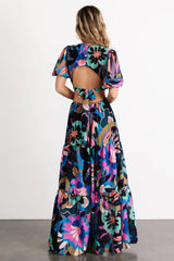 Bastina Open Back Maxi Dress | Black Print