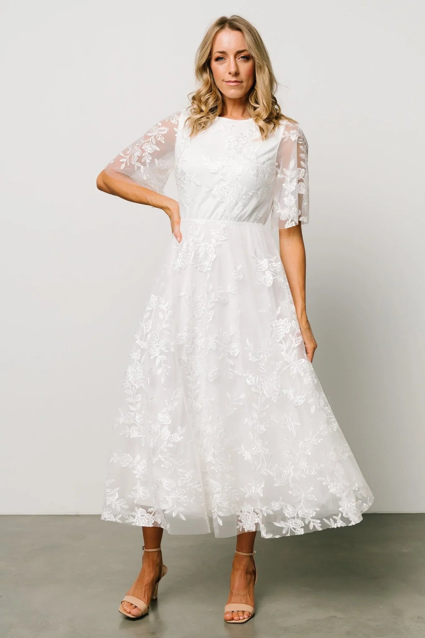 Arabella Embroidered Tulle Maxi Dress | White