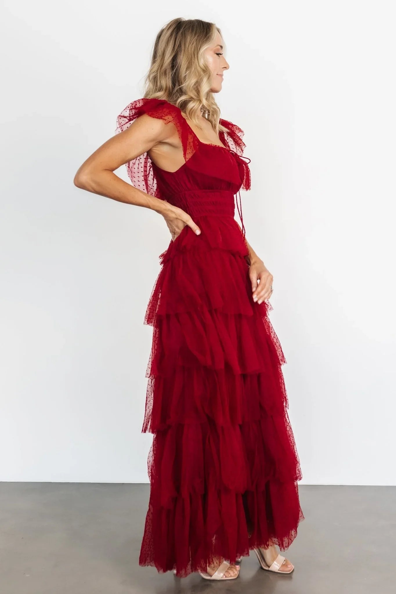 Valora Swiss Dot Tulle Maxi Dress | Wine