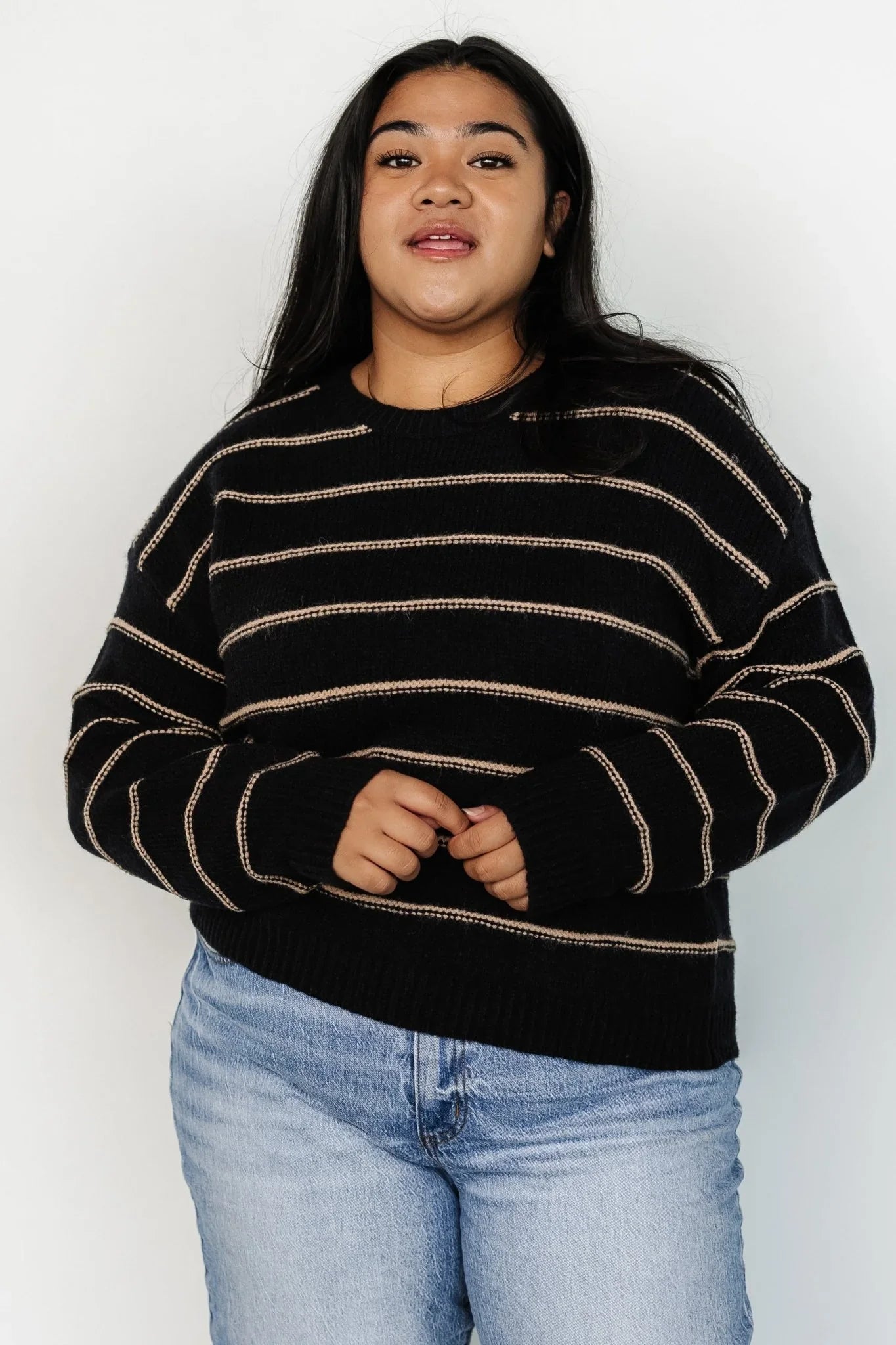 Alanis Stripe Sweater | Black + Camel