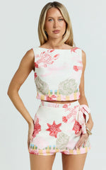 Gillian Top - Cropped Vest Top in Lobster Print