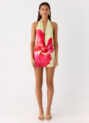 Varindra Cowl Mini Dress - Yellow Floral Spritz