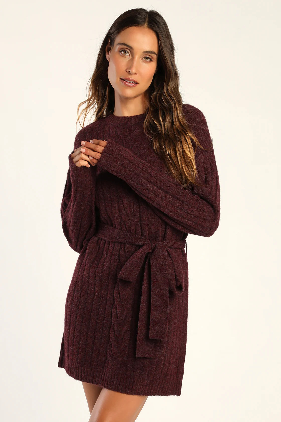 Wishing on Winter Cream Cable Knit Mini Sweater Dress