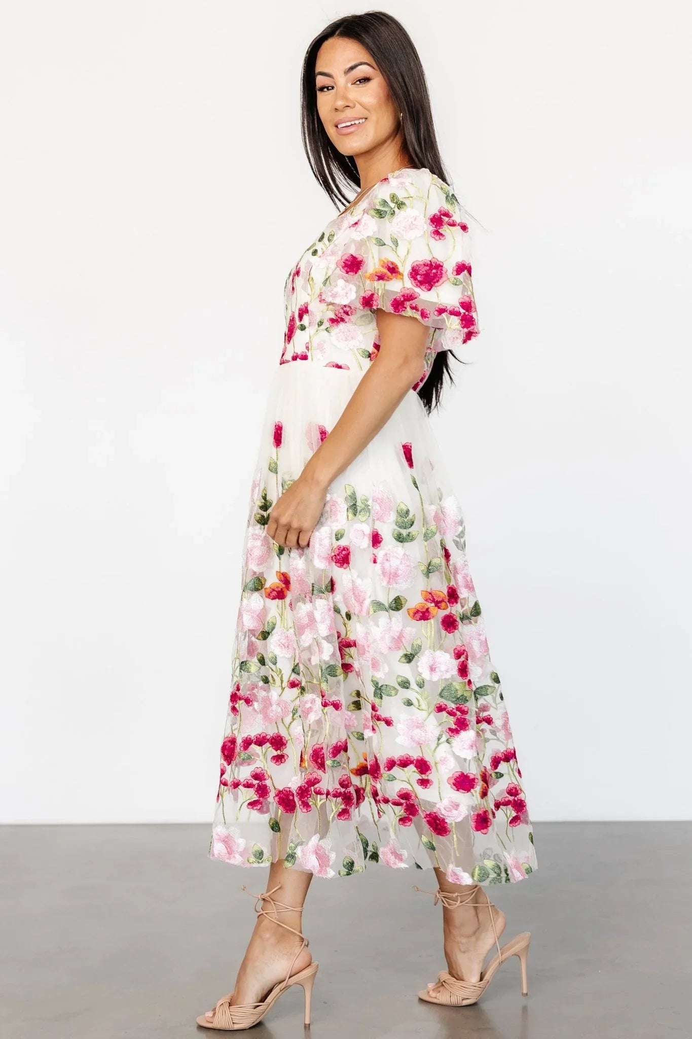 Anastasie Floral Embroidered Dress | Pink Multi