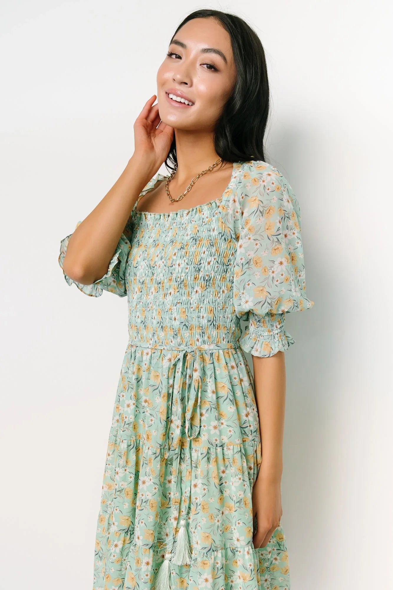 Azlyn Smocked Short Dress | Sage Floral