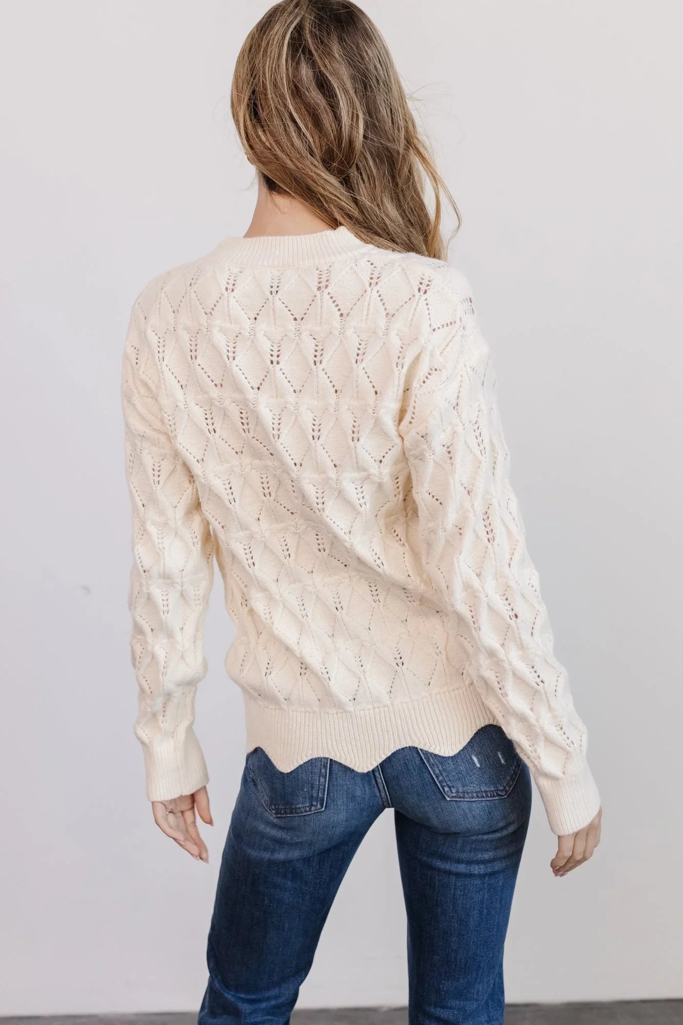 Perle Eyelet Scallop Sweater | Cream