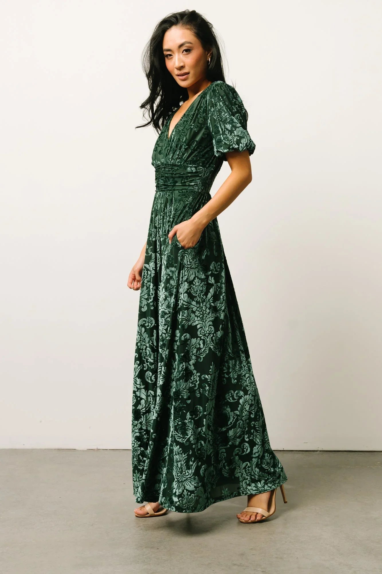 Leslie Velvet Maxi Dress | Pine