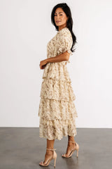 Pia Tiered Midi Dress | Pale Yellow Floral