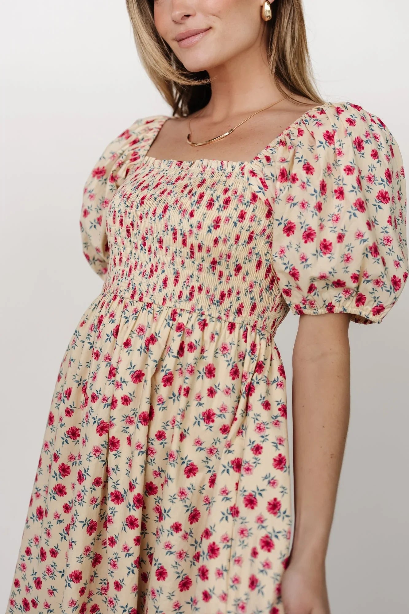 Haddie Smocked Midi Dress | Cream + Rose Floral