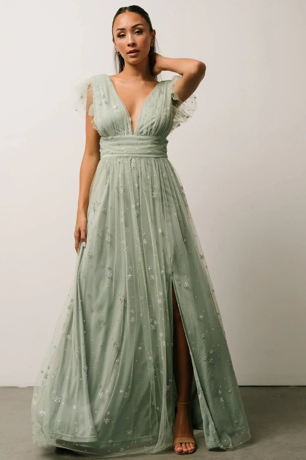 Nova Shimmer Maxi Dress | Sage + Silver