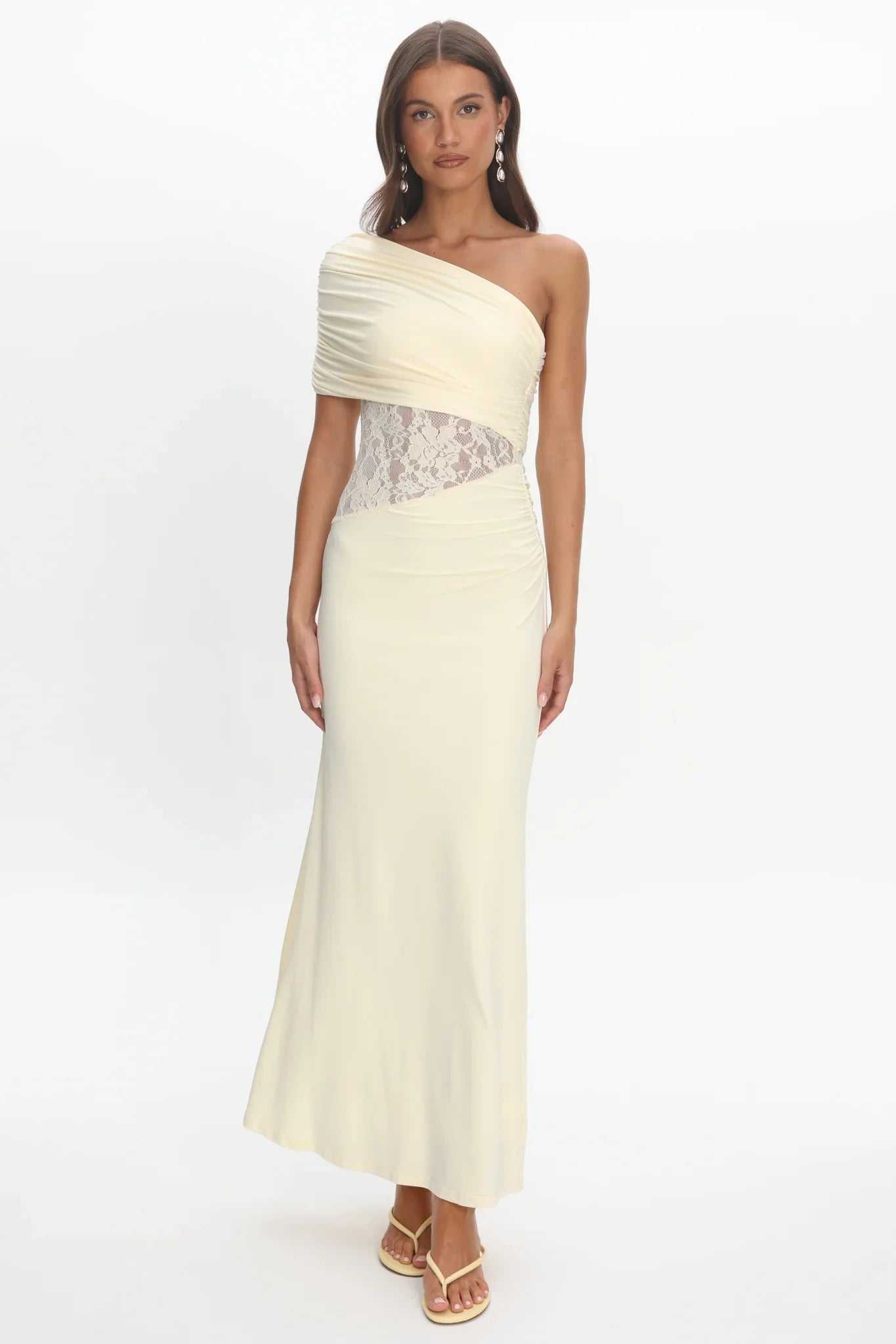 Mallorca Asymmetric Neckline Lace Maxi Dress Butter