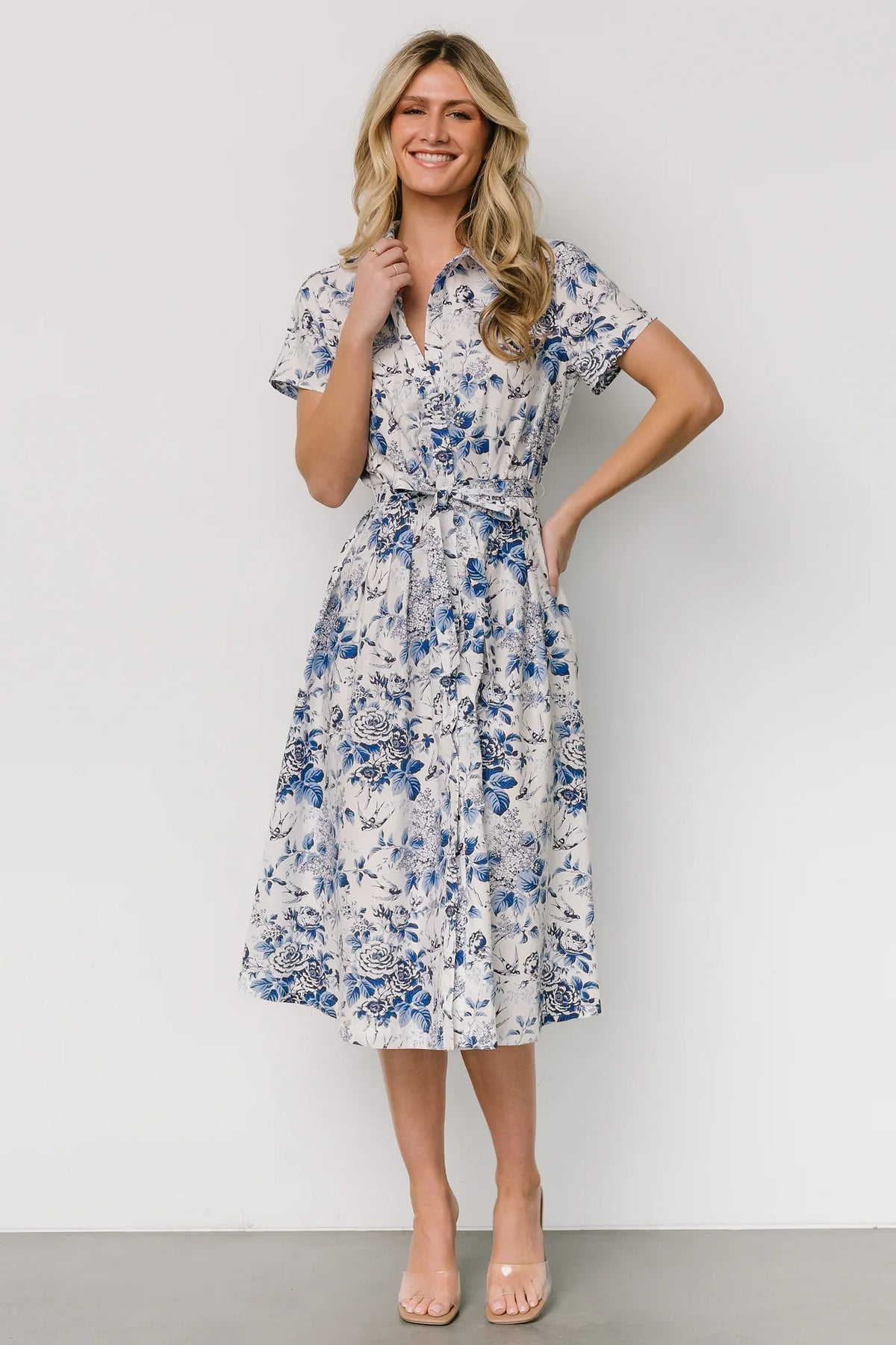 Lidia Midi Dress | White + Blue