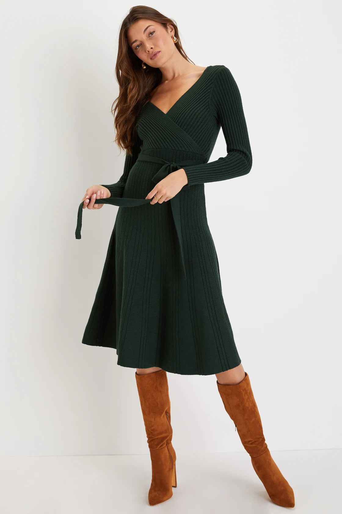 Warm Emotions Navy Blue Skater Midi Sweater Dress