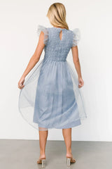 Alice Dot Midi Dress | Dusty Blue