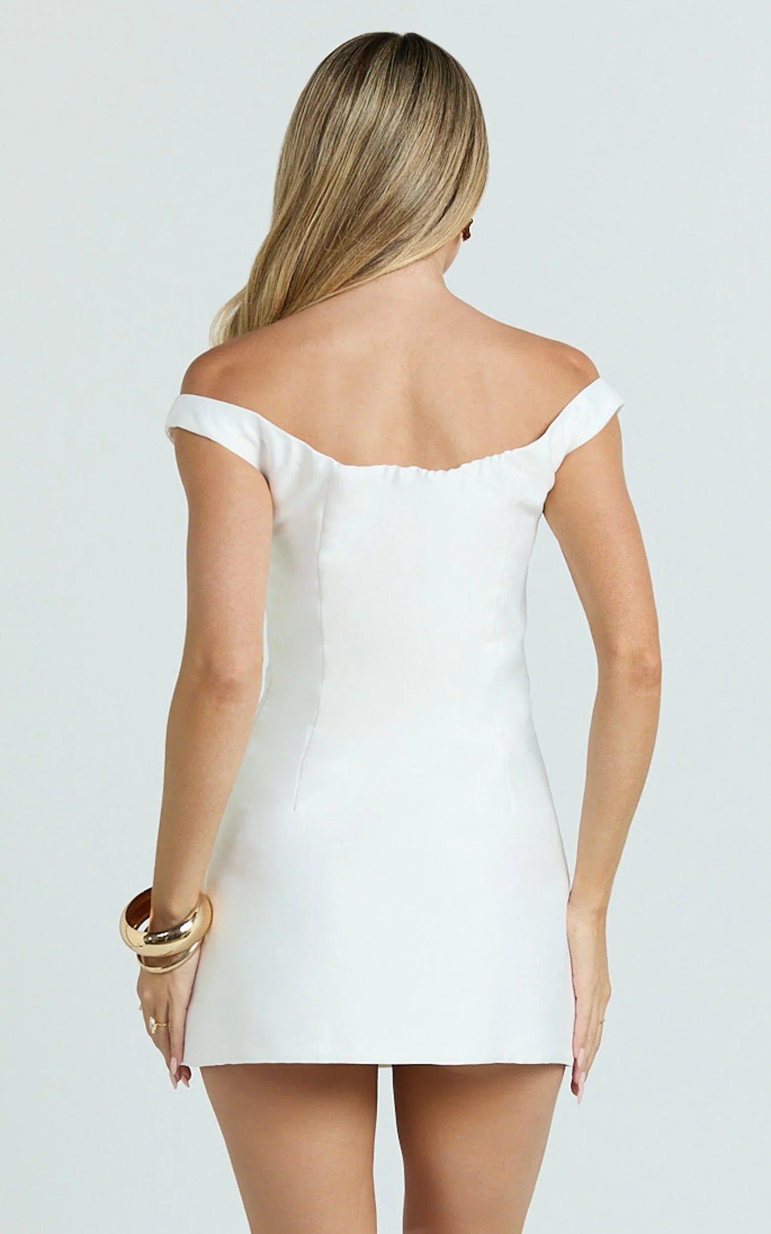 Tanisha Mini Dress - Off Shoulder Draped Waist Dress in White