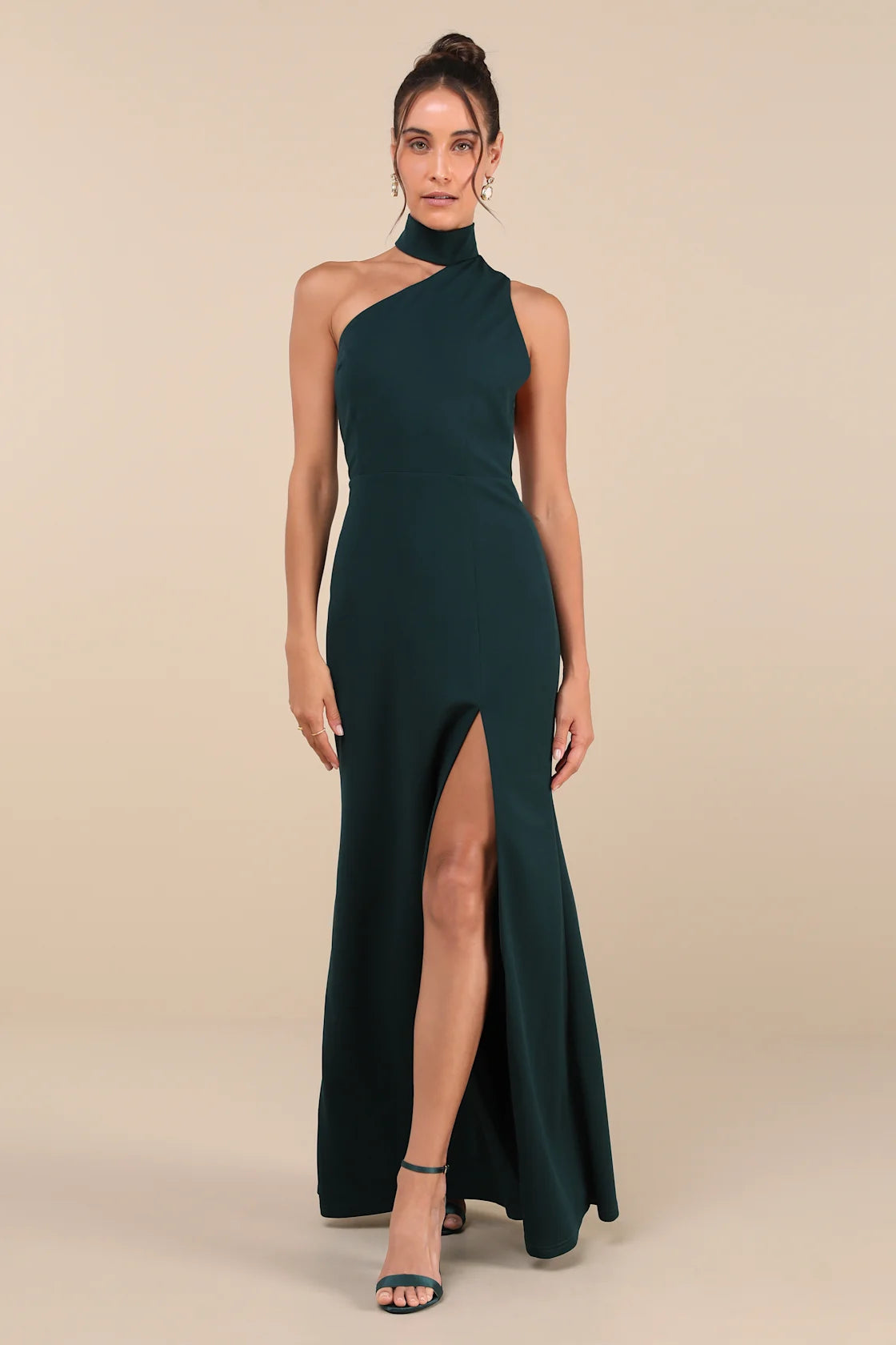 Keep It Interesting Green Asymmetrical Cutout Halter Maxi Dress