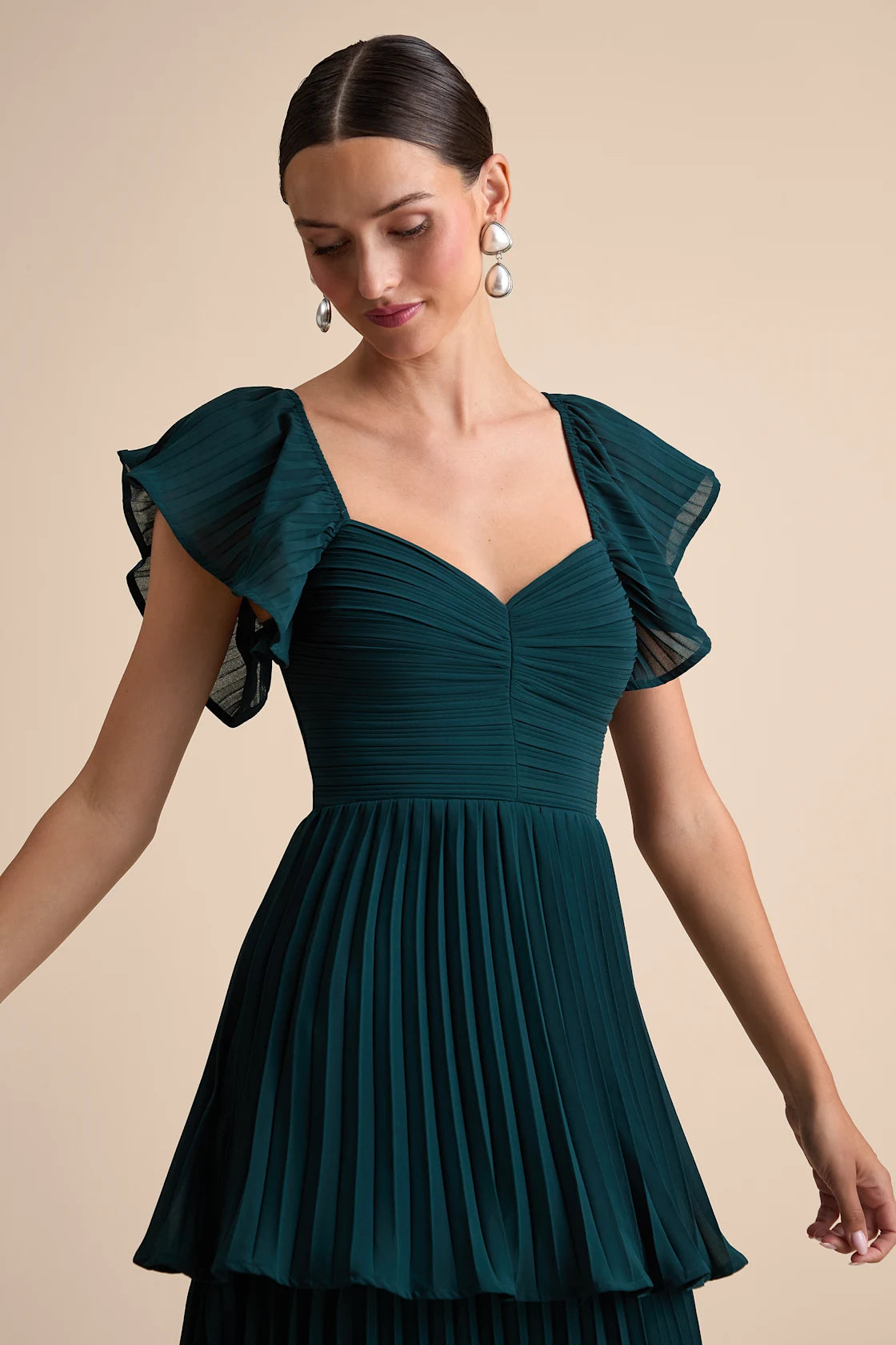 Notorious Charm Navy Blue Pleated Flutter Sleeve Maxi Dress
