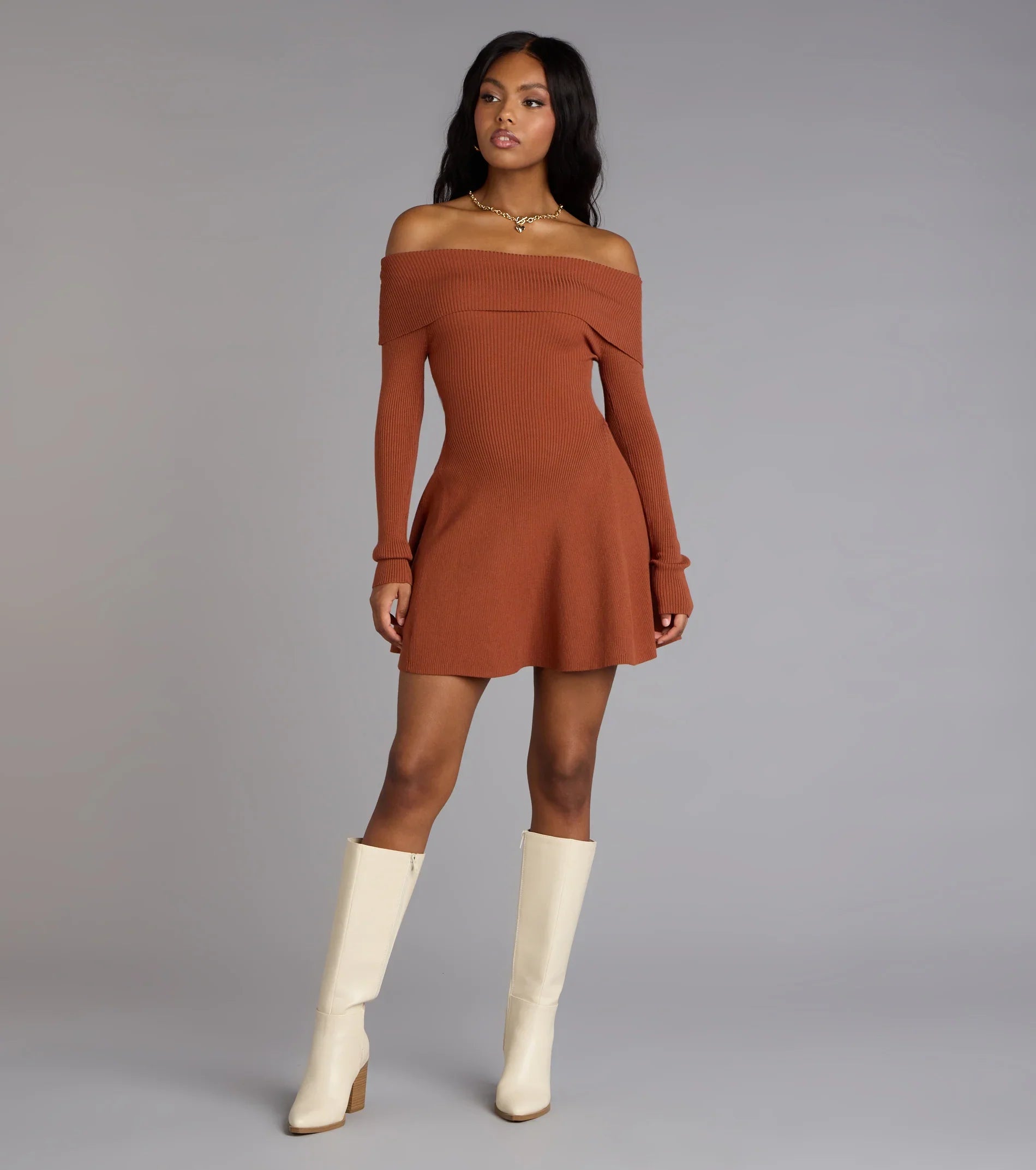 Chic Staple Ribbed Knit Skater Dress